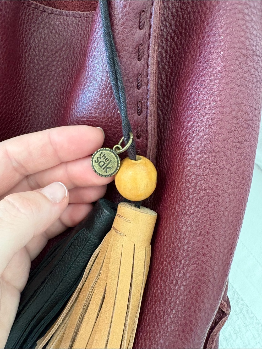 The Sak Los Feliz Burgundy Leather Tote Bag with Tassel - Picture 4 of 10